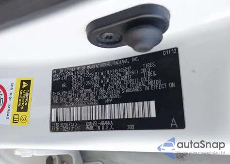 2012 Toyota Highlander Base V6 z USA, uszkodzony, nr VIN 5TDBK3EH0CS125780